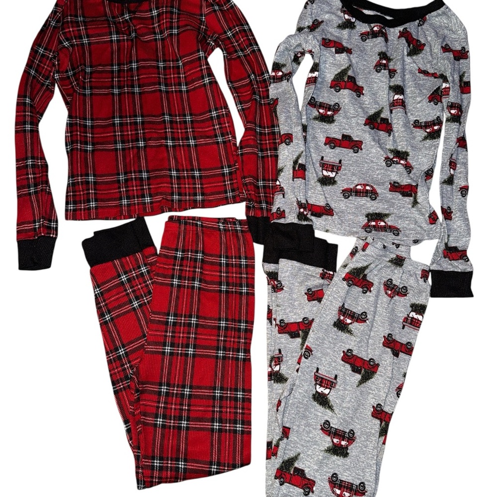 Kids Red Plaid and Gray Truck Pajama Set
